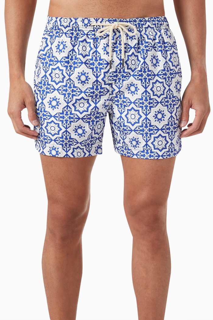 

Printed Swim Shorts in Recycled Polyester, Blue