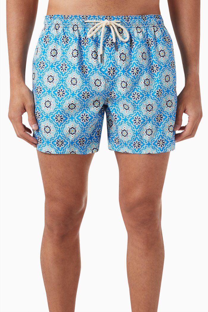 

Printed Swim Shorts in Recycled Polyester, Blue