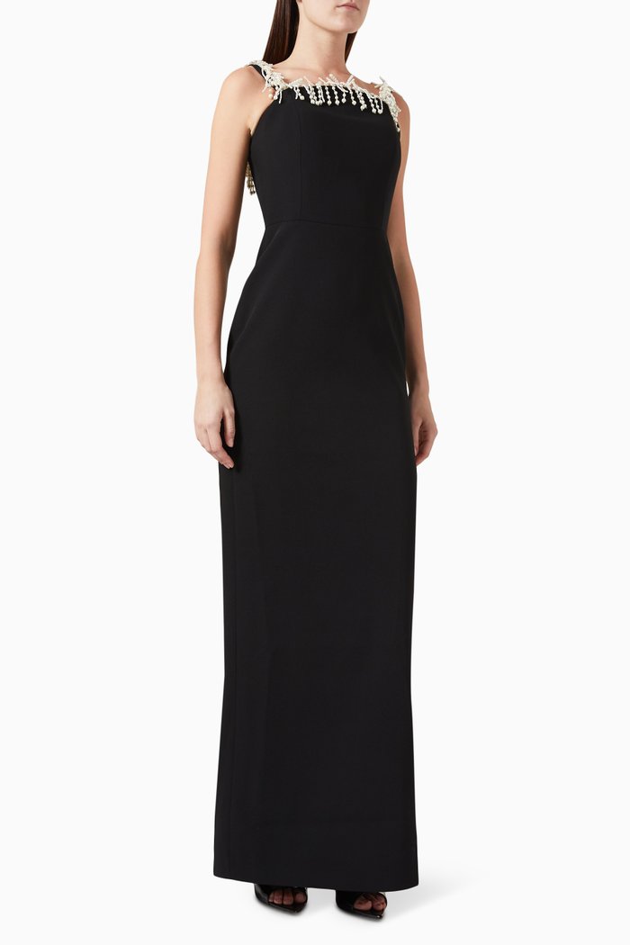 

Pearl Tassels Gown in Crepe, Black