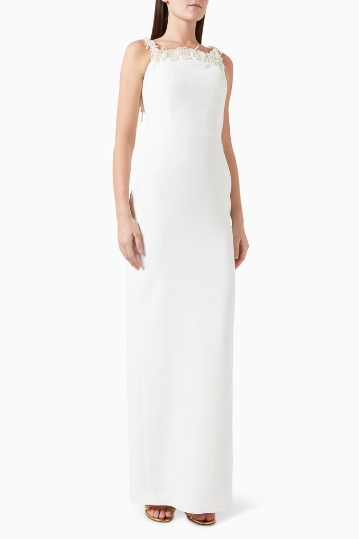 

Pearl Tassels Gown in Crepe, Neutral