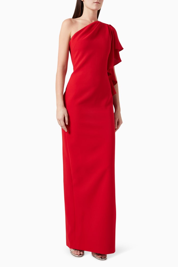 

One Shoulder Gown in Crepe, Red