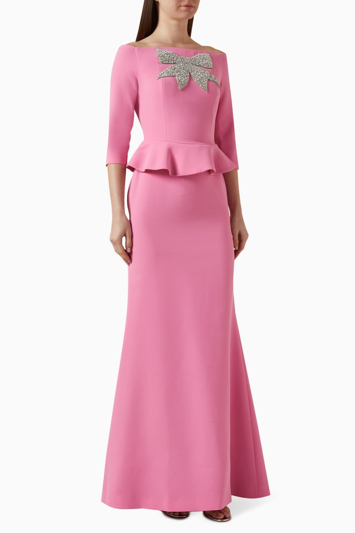 

Off-shoulder Crystal-bow Gown, Pink