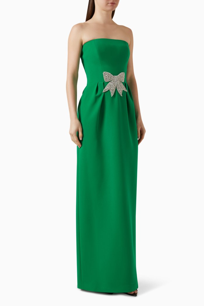 Strapless Crystal-bow Gown, Green