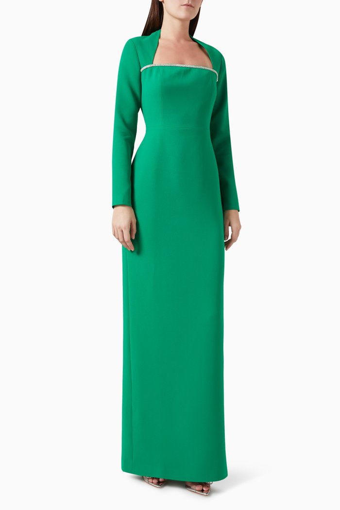 

Crystal Embellished Column Gown, Green