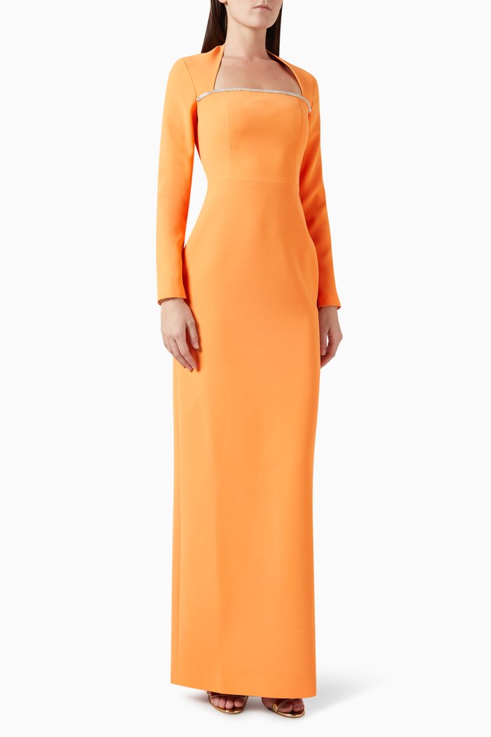 Crystal Embellished Column Gown, Orange