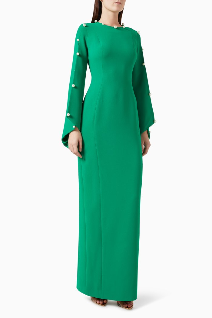 

Pearl Embellished Gown, Green