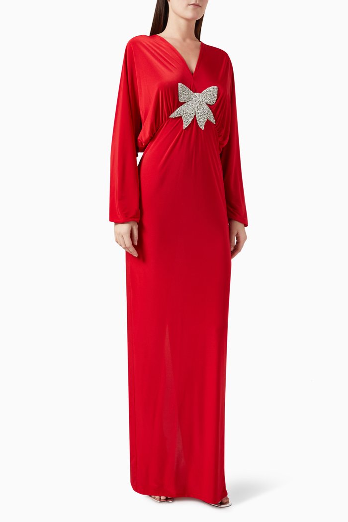 

Crystalized Bow Gown in Jersey, Red
