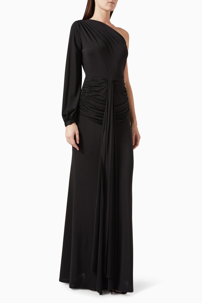 Draped One Shoulder Gown in Jersey, Black