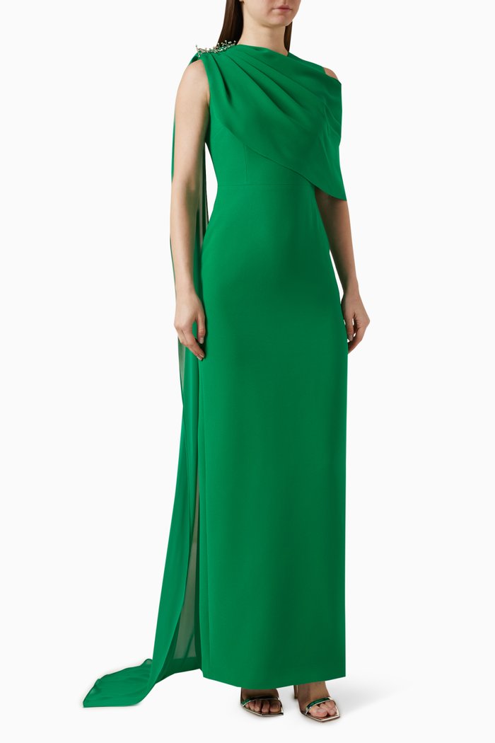 

Draped Crystal-embellished Gown, Green