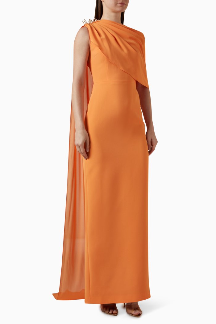 

Draped Crystal-embellished Gown, Orange