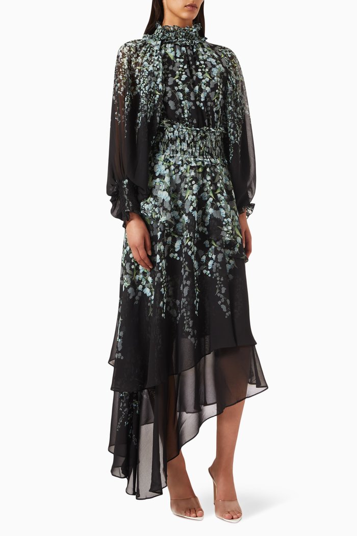 

Astrid Floral-print Midi Dress, Black