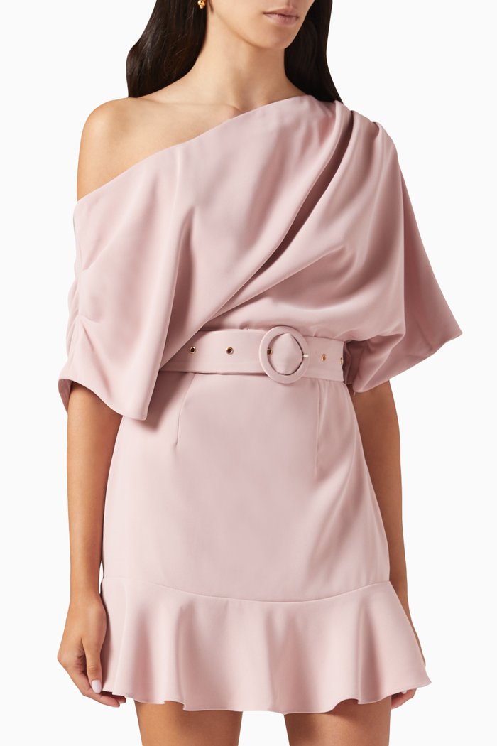

Vigo Belted One-shoulder Mini Dress, Pink