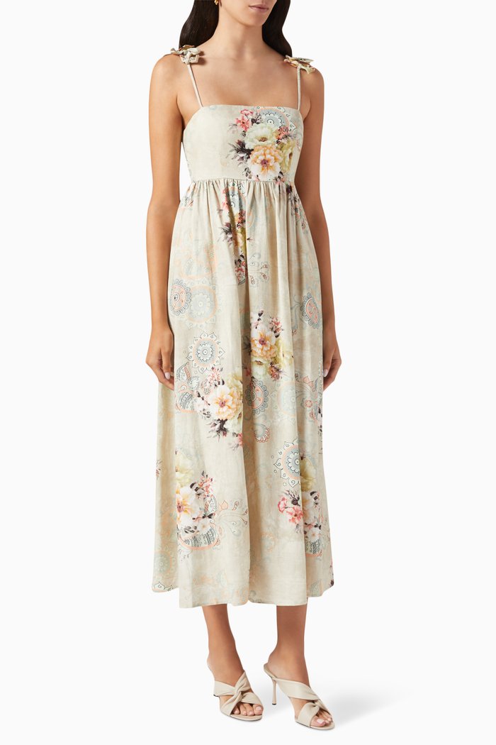 

Malta Floral-print Midi Dress in Viscose-linen Blend, Multicolour