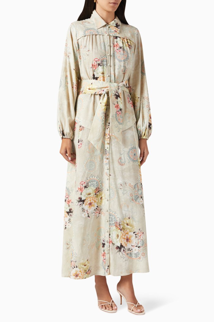 

Odessa Floral-print Maxi Dress in Viscose-linen Blend, Multicolour
