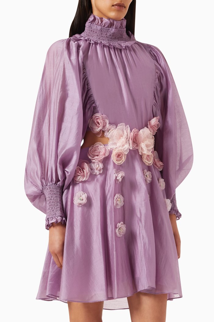 

Barcelona 3D Floral Mini Dress, Purple