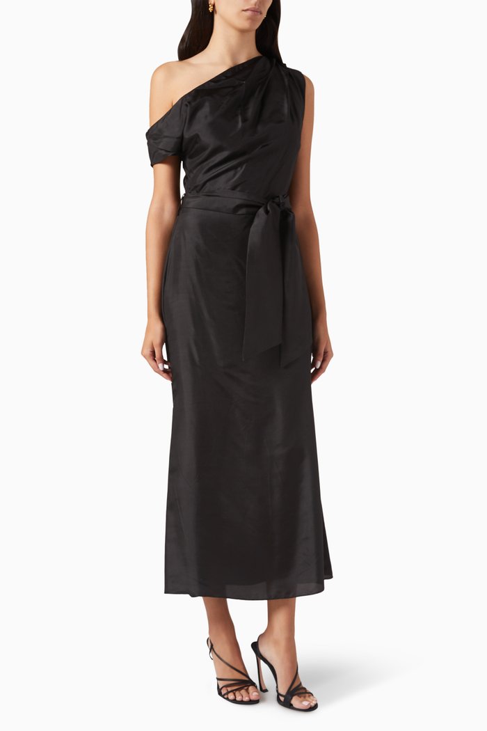 

Finesse One-shoulder Midi Dress, Black