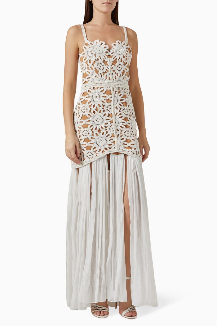 Sensory Floral Crochet Gown, White