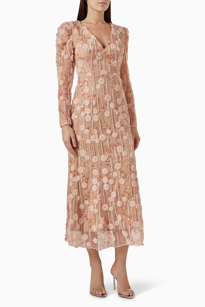 La Rochelle Embellished Midi Dress, Pink