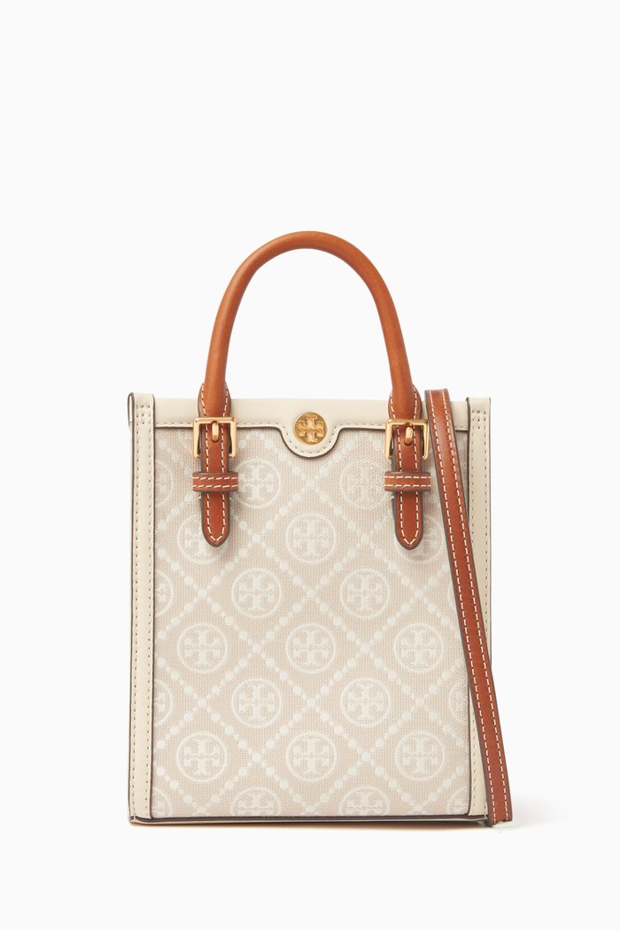 

Mini T Monogram Tote Bag in Woven Jacquard, White
