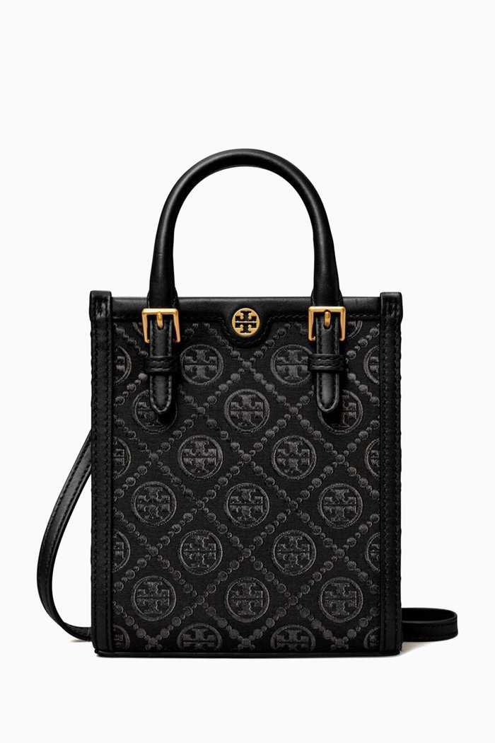 

Mini T Monogram Tote Bag in Woven Jacquard, Black