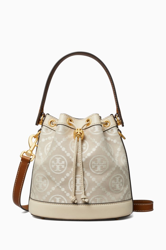 

T Monogram Bucket Bag in Jacquard, White