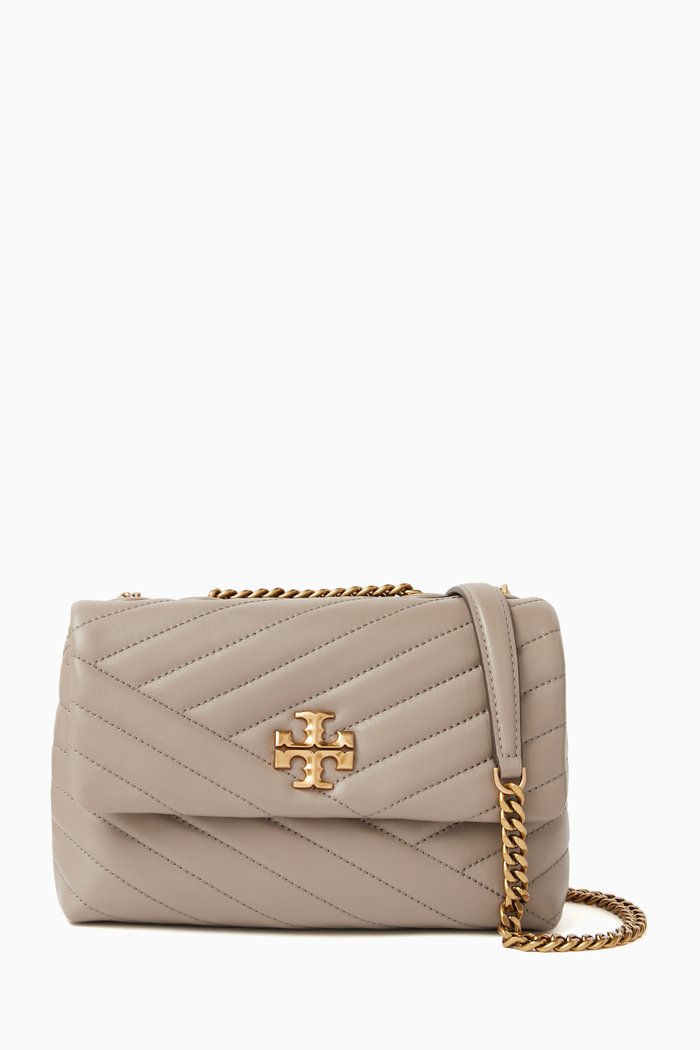 

Small Kira Chevron Convertible Shoulder Bag in Leather, Grey