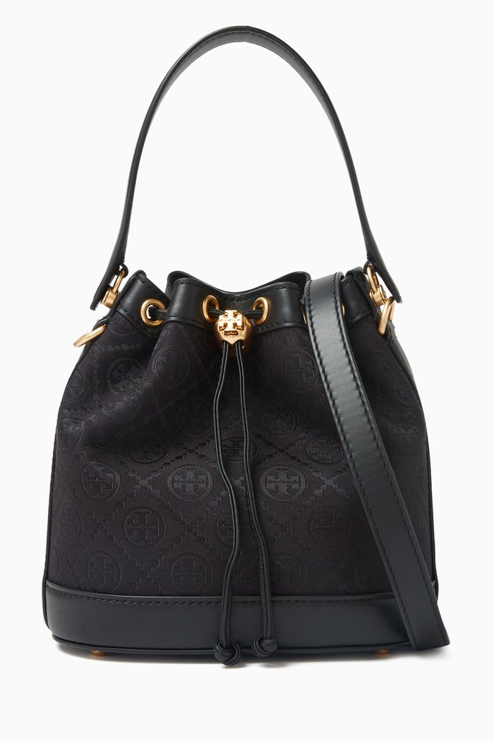

T Monogram Bucket Bag in Jacquard, Black