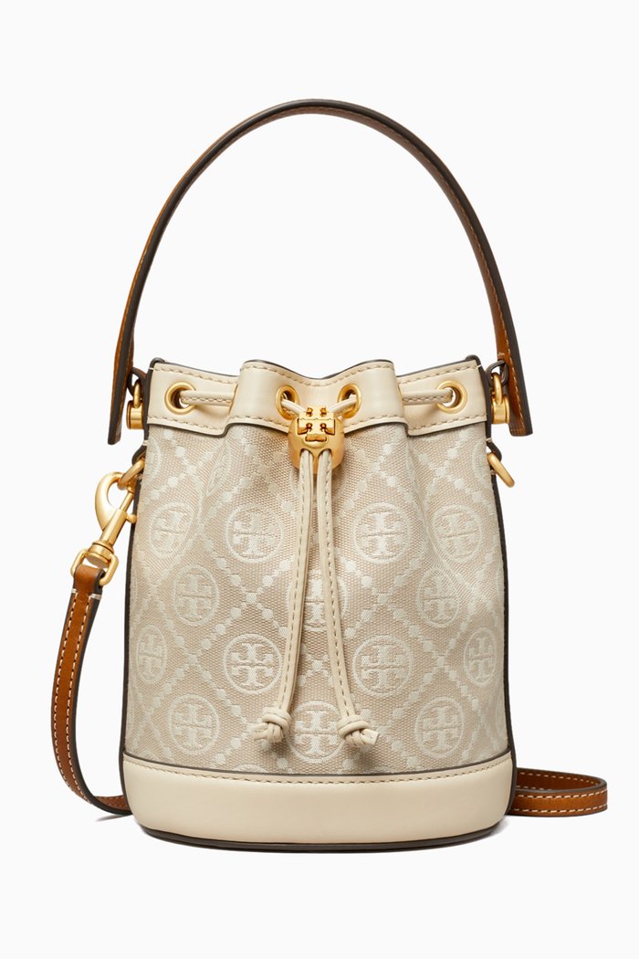 

Mini T Monogram Bucket Bag in Jacquard, White