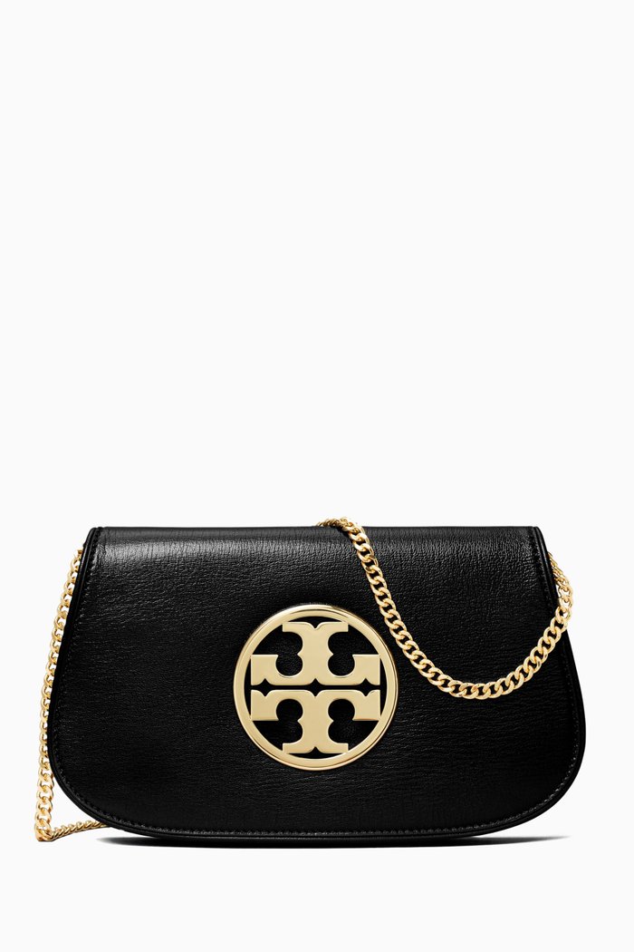 Reva Clutch Bag in Leather, Black