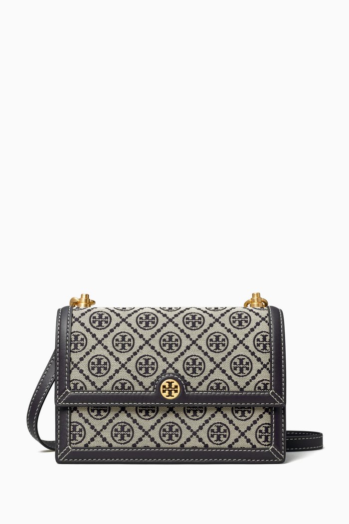 

Small T Monogram Shoulder Bag in Jacquard, Blue