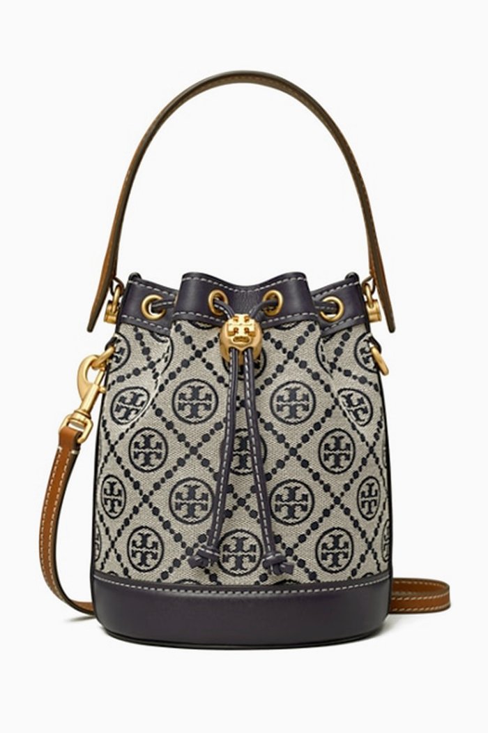 

Mini T Monogram Bucket Bag in Jacquard, Blue