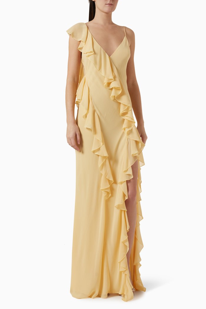 

Olivialle Ruffled Maxi Dress in Georgette, Yellow