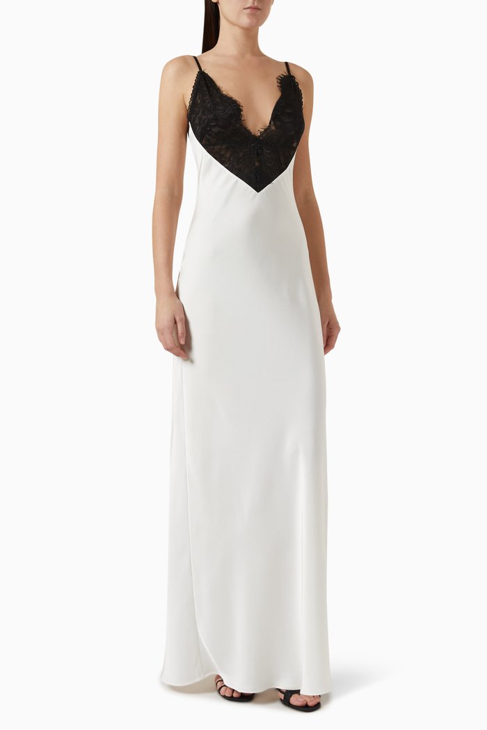 

Malo Lace Maxi Dress in Satin, Black