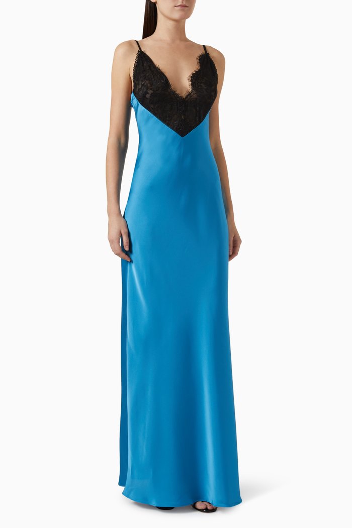 

Malo Lace Maxi Dress in Satin, Blue