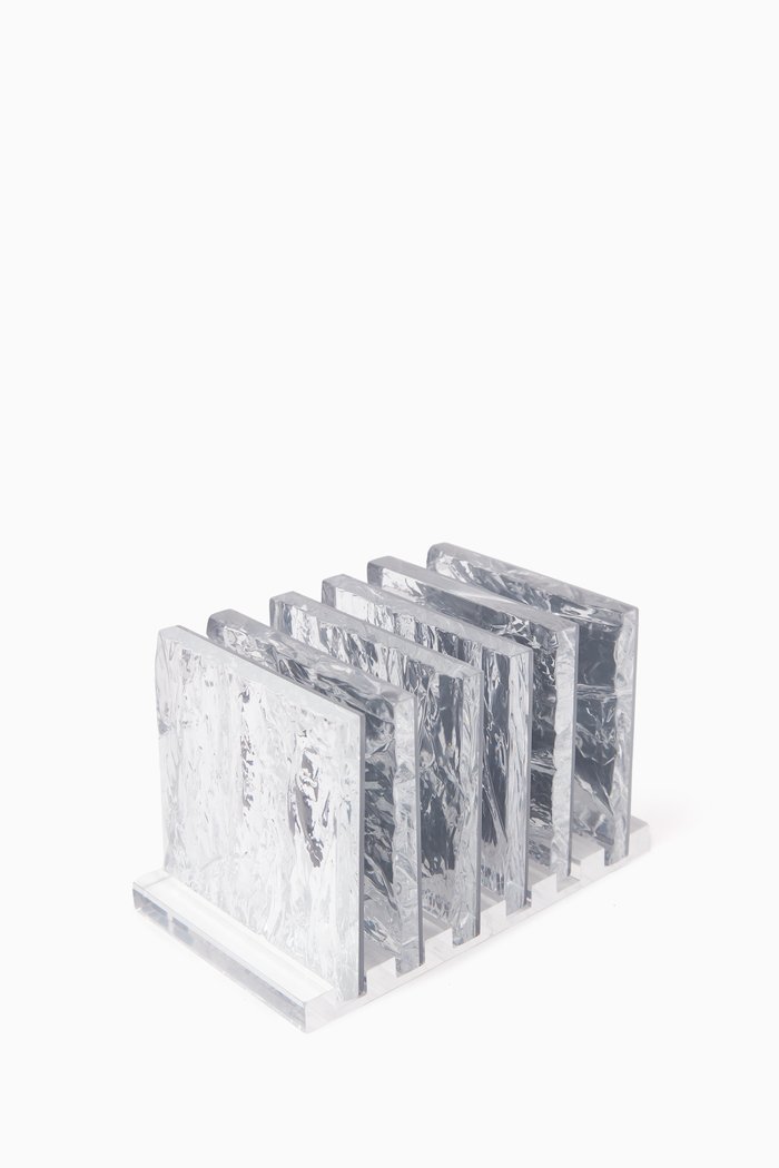 Mirrored Crushed Ice Coasters in Acrylic, Set of 6, Silver