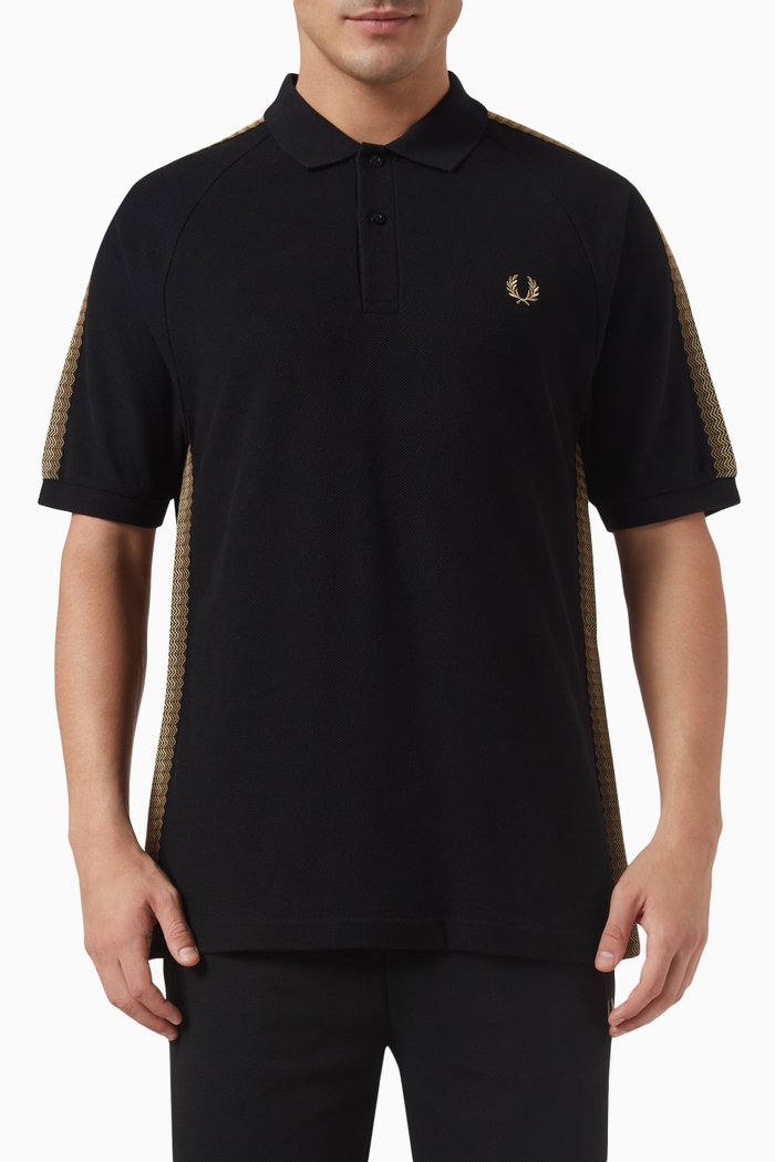 

Crochet Tape Polo Shirt in Cotton-piqué, Black
