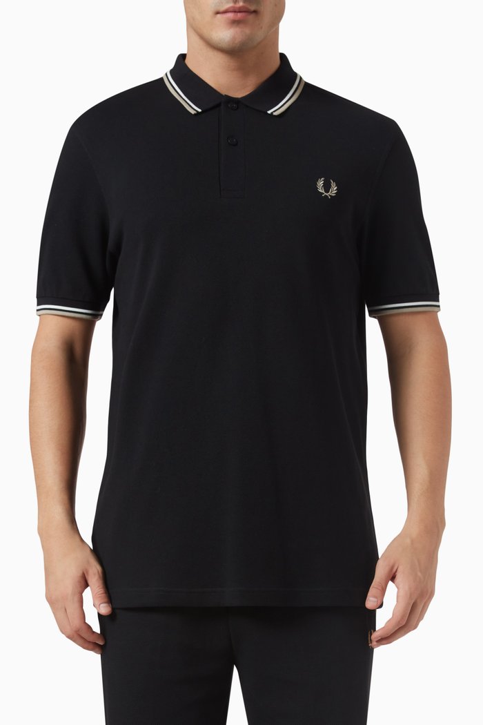 

Twin Tipped Polo Shirt in Cotton Piqué, Black