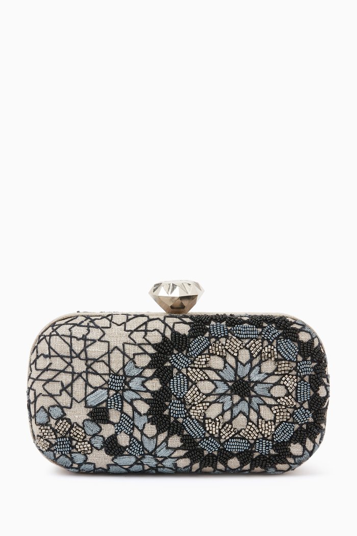 Arabesque Box Clutch in Canvas, Grey