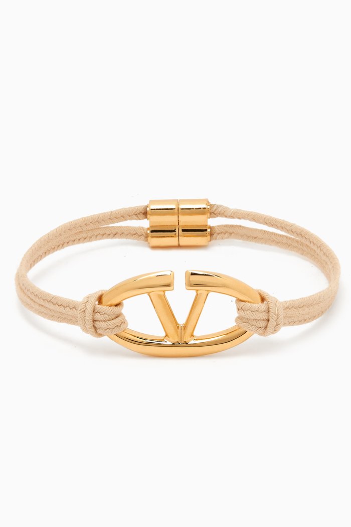 

Valentino Garavani VLOGO Moon Cord Bracelet in Leather, Neutral