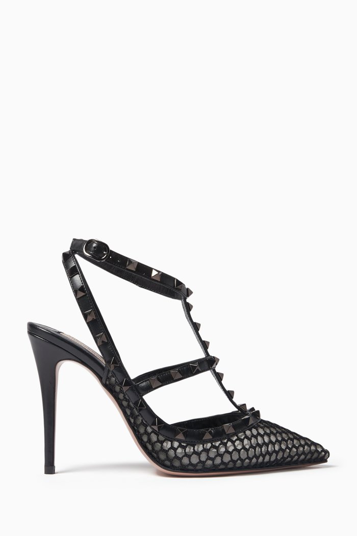 

Valentino Garavani Rockstud 100 Pumps in Mesh & Nappa, Black