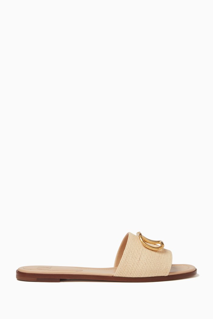 

Valentino Garavani VLOGO Slide Sandals in Raffia, Neutral