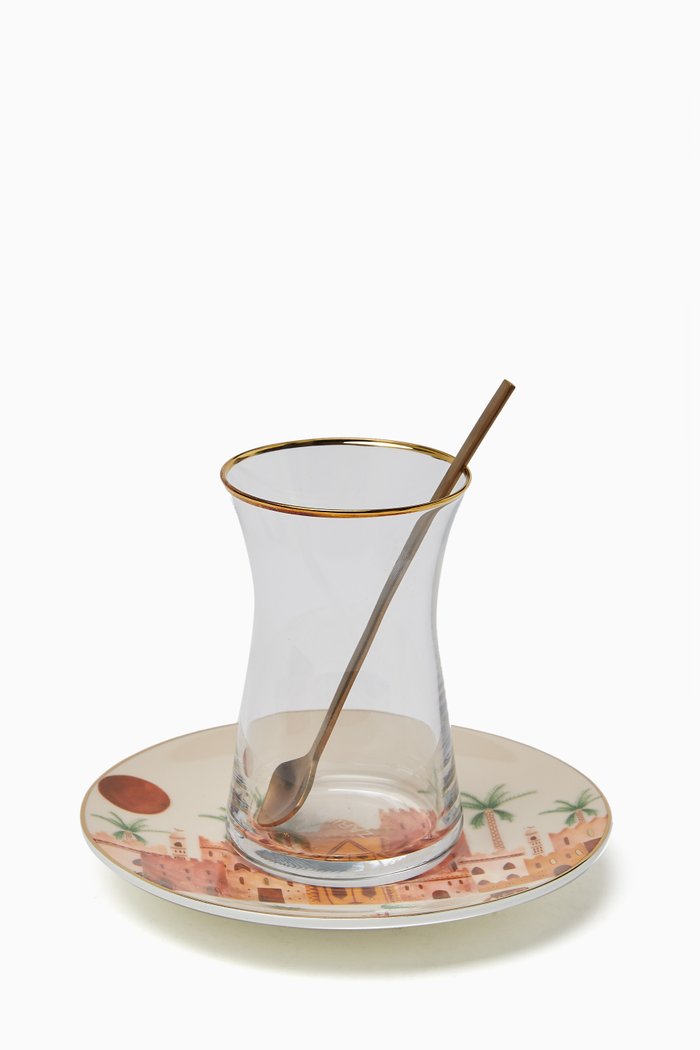 

Palm Istikana Cups and Saucers, set of 6, Pink
