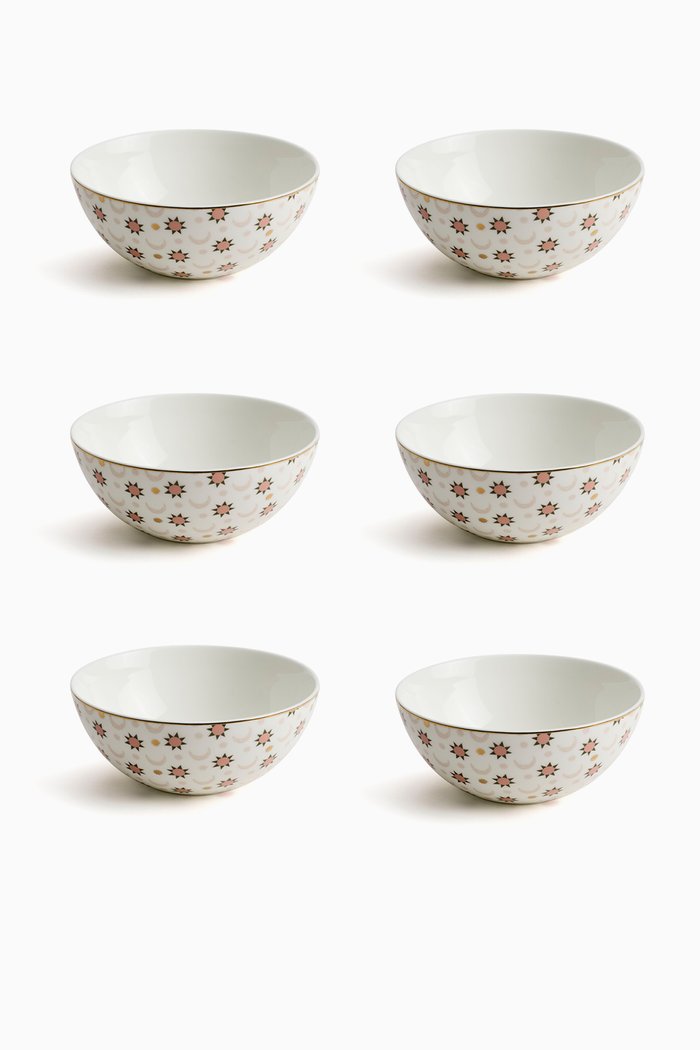 

Palm Printed Bowls, Set of 6, Pink