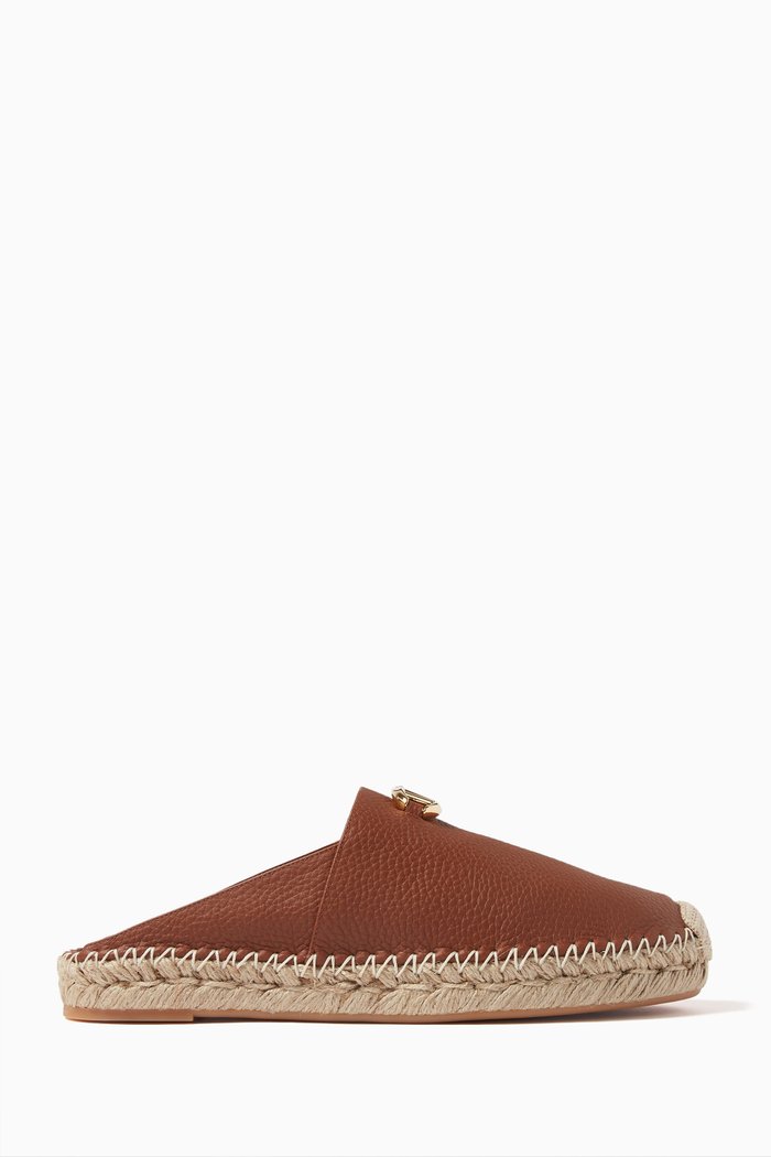 

Valentino Garavani VLOGO Espadrille Mules in Grainy Calfskin, Brown