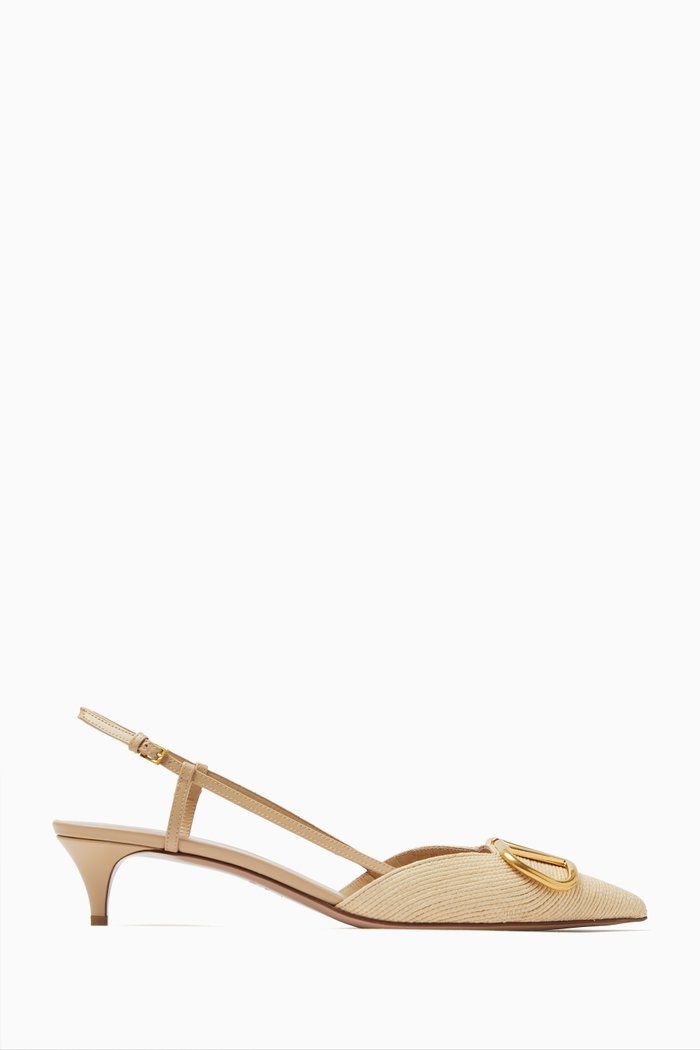 

Valentino Garavani VLOGO 40 Slingback Pumps in Raffia, Neutral