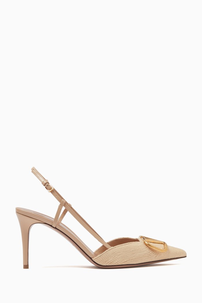 

Valentino Garavani VLOGO 80 Slingback Pumps in Raffia, Neutral