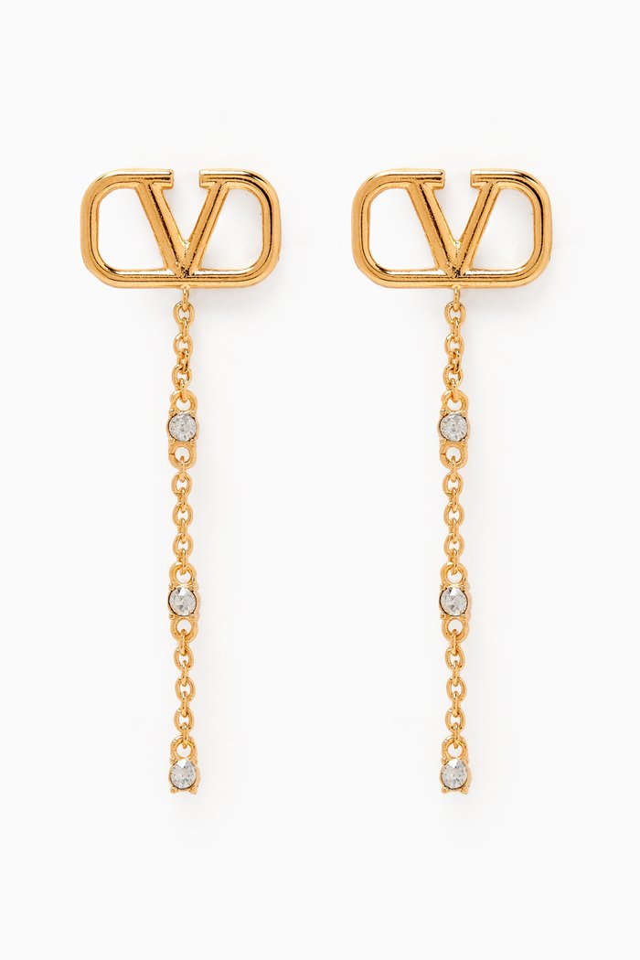 

Valentino Garavani VLOGO Signature Strass Drop Earrings in Metal, Gold