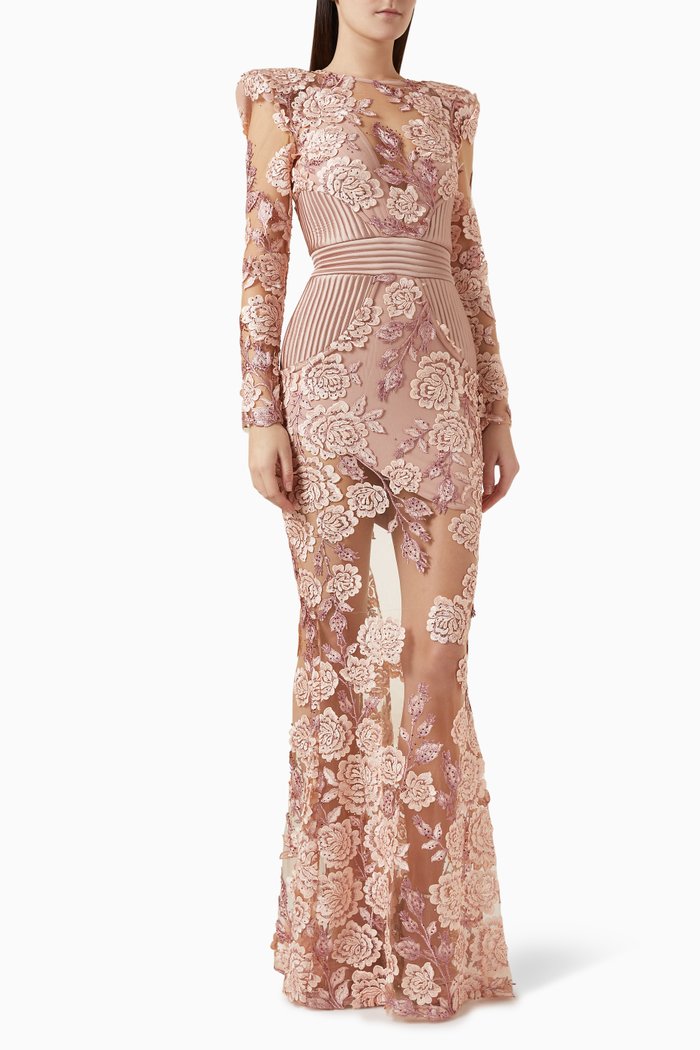 

The Beginning Floral Gown in Lace, Neutral