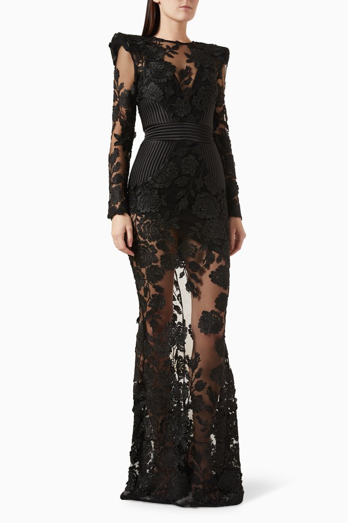 

The Beginning Floral Gown in Lace, Black