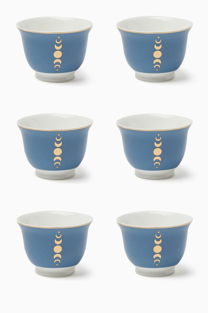 Hilal Chaffe Cups in Porcelain, Set of 6, Blue